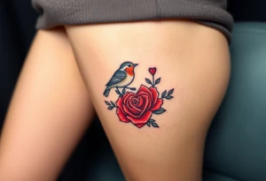 Robin bird and red rose with infinity heart tattoo idea