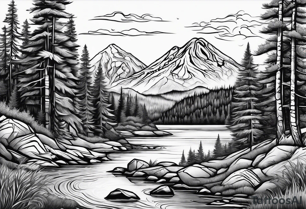Pacific Northwest landscape, father son and daughter. Mexican American inspiration tattoo idea