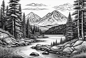 Pacific Northwest landscape, father son and daughter. Mexican American inspiration tattoo idea