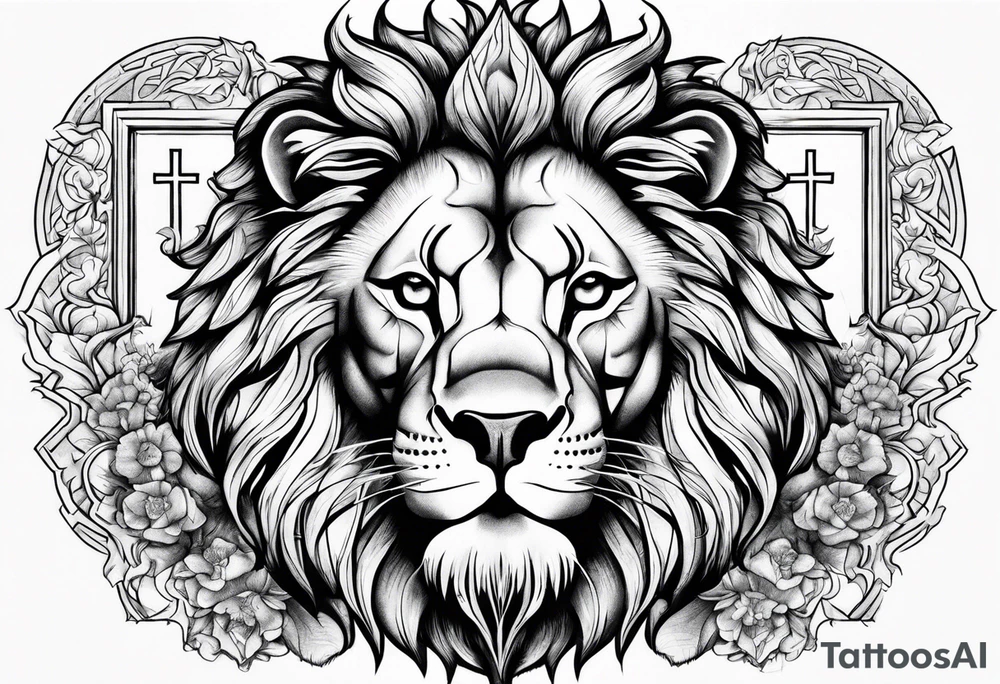 Lion, cross, praying hands, Scarlett, Faith, angels gods tattoo idea