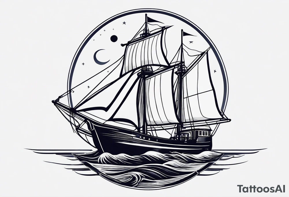 bateau, phare maritime et lune bleu.délicat,minimaliste. tattoo idea bateau, phare maritime et lune bleu.délicat,minimaliste. tattoo idea
