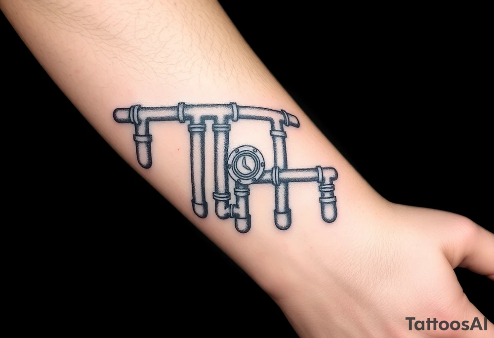 extremely detailed system of plumbing pipes with each pipe ending without a curved pipe tattoo idea