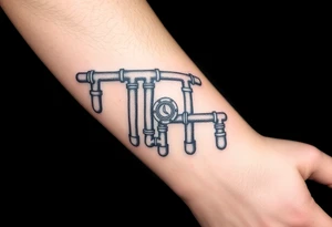extremely detailed system of plumbing pipes with each pipe ending without a curved pipe tattoo idea