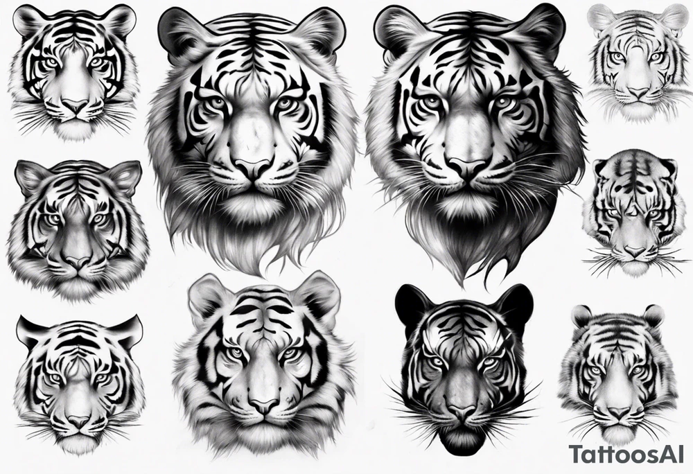 half tiger half human face realistic tattoo idea