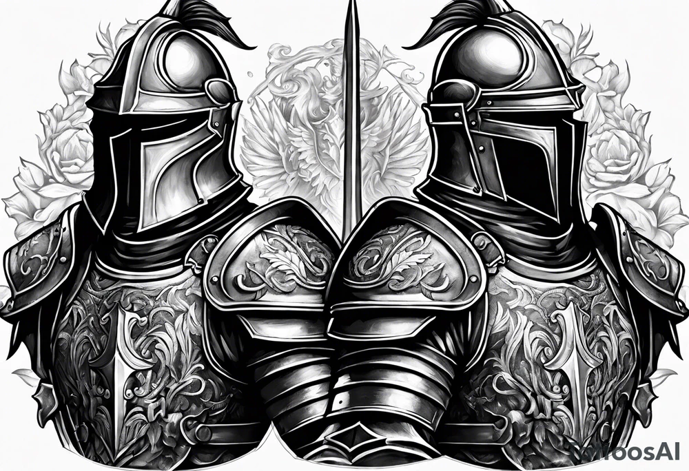 two sexy male knights in heavy armor full body tattoo idea