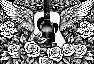acoustic guitar with roses and eagles tattoo idea