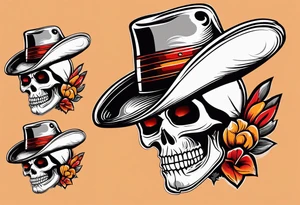 Mexican skull with sombrero with smoke coming out of the bottom orange and red tattoo idea