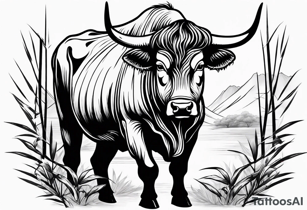 vietnamese ox in a bamboo field tattoo idea