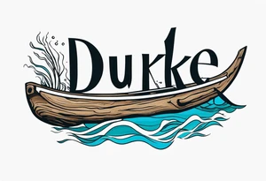 piece of driftwood underwater with the word duke written in the wood tattoo idea