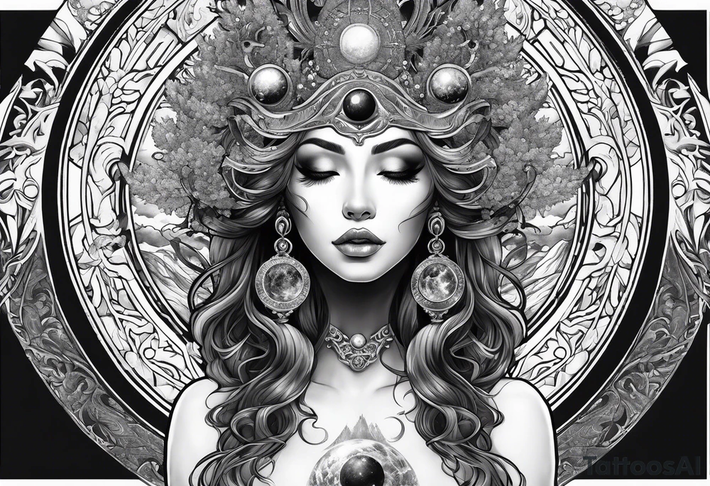 Gaia, hands over head , holding orb of creation above head tattoo idea