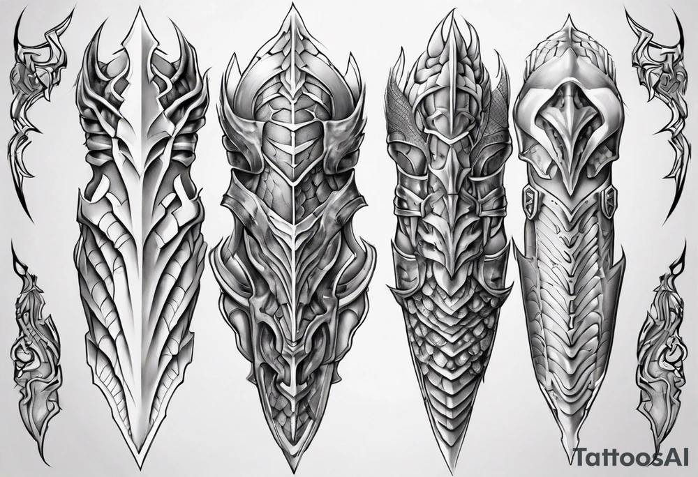 Dragonscale Leg armor symmetrical tattoo idea