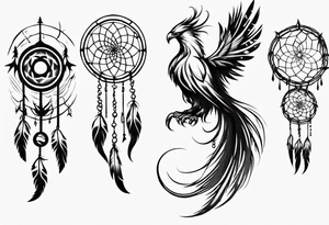 Vertical screaming Phoenix with dream catcher tail tattoo idea