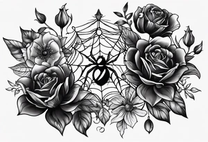 Spiders and black flowers tattoo idea