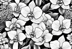 2 inch Flower bouquet with hydrangeas and orchids tattoo idea
