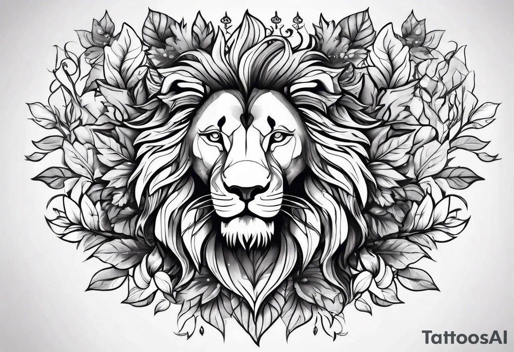 Lion faces with leaves tattoo idea
