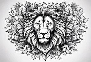 Lion faces with leaves tattoo idea