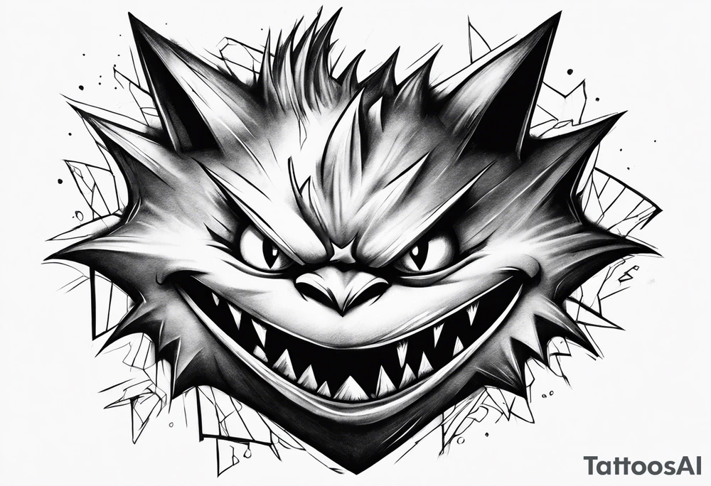 Gengar realism and graffiti style tattoo idea