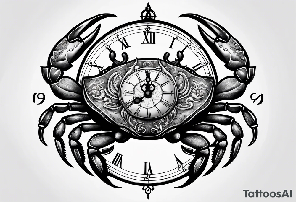 Zodiac crab with clock tattoo idea