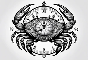 Zodiac crab with clock tattoo idea
