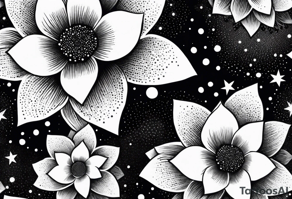 Stars flowers tattoo idea