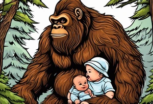 bigfoot feeding a baby bigfoot tattoo idea