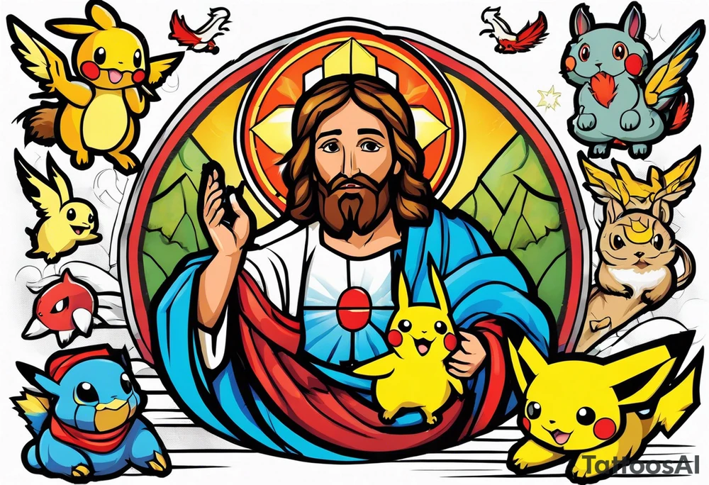 Jesus if he were a pokemon tattoo idea