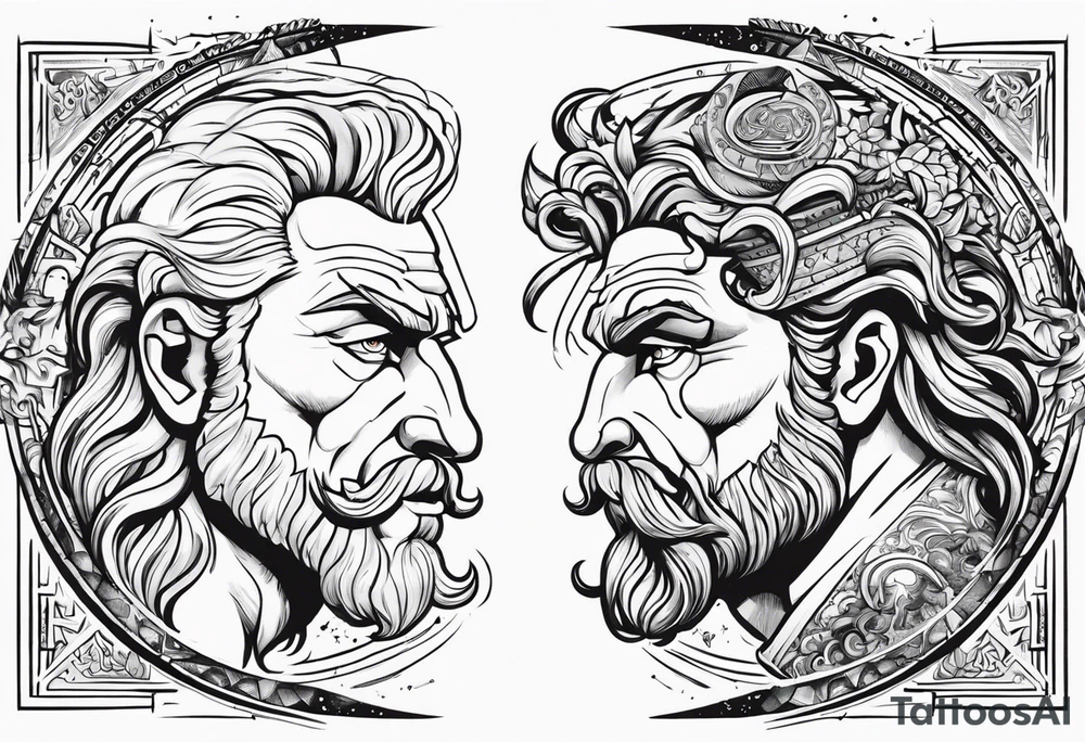 I want half sleeve tatto on the right arm 
With zeus and some thunder from his eyes, some text beside the zeus and  Temple of Olympian Zeus tattoo idea