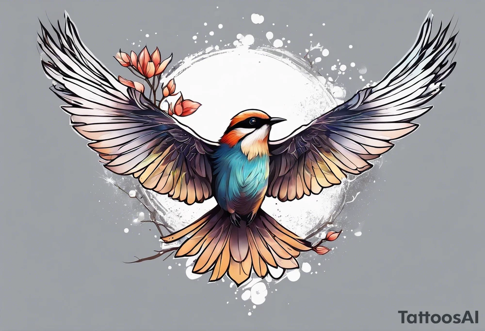 Bird taking off from a branch tattoo idea