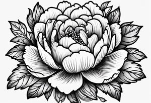 create a tattoo using hungarian embroidery, dark imagery, and a peony tattoo idea