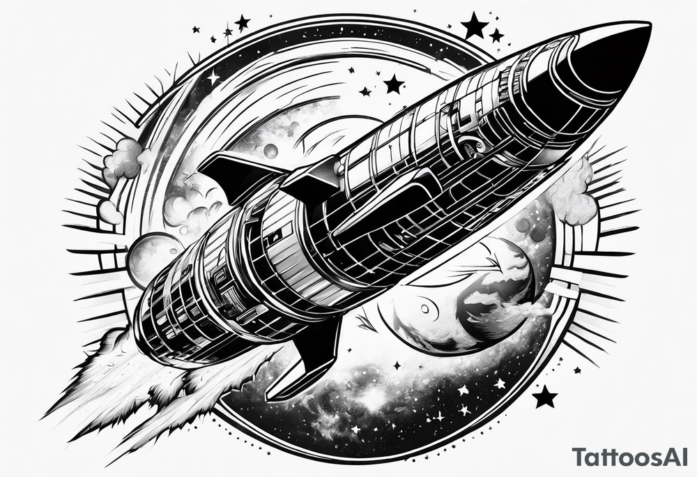 Galaxy with rocket ship tattoo idea