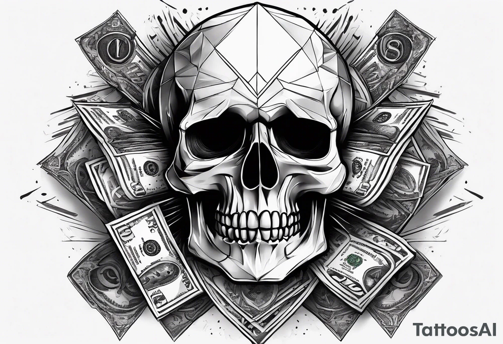 Forearm tattoo skull head with money in one eye, all tattoo angry, tattoo idea