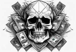 Forearm tattoo skull head with money in one eye, all tattoo angry, tattoo idea