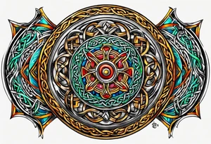 Small circular 3d colored shoulder Celtic tattoo tattoo idea