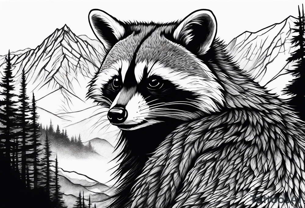 Mountains, racoon eyes underneath tattoo idea