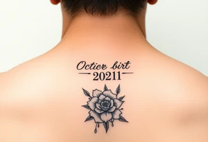 Collar bone placement with October 27, 2021 Roman numeral and October birth flower tattoo idea