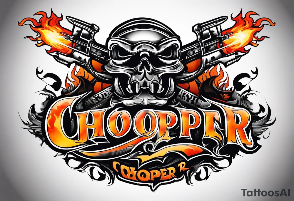 CHOPPER  flame letter font with smoke background tattoo idea