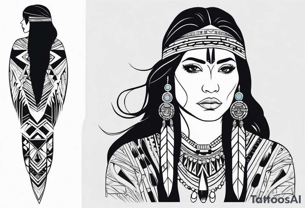 Entire body Native American woman tattoo idea