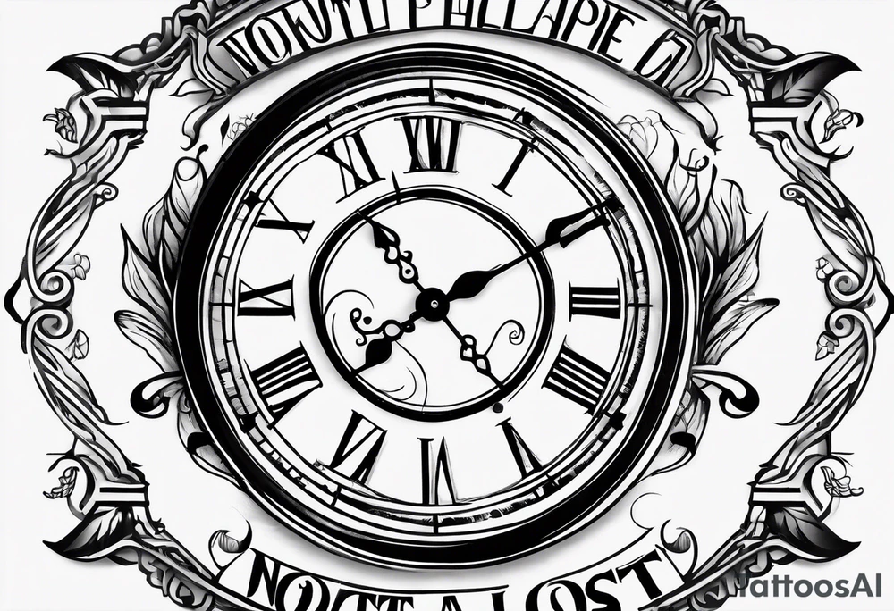 Clock tattoo saying Not All Those Who Wander Are Lost, describing past life events tattoo idea