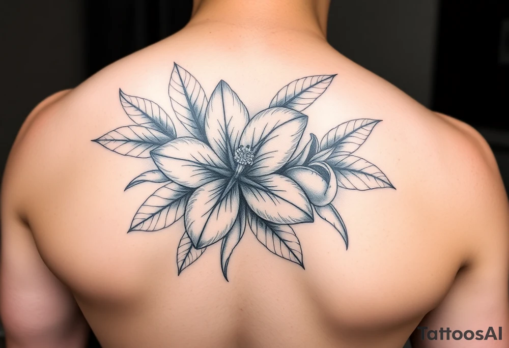 Beautiful cohesive mixture of the following: sampugita flower, anahaw (Livistona rotundifolia), ylang ylang tattoo idea