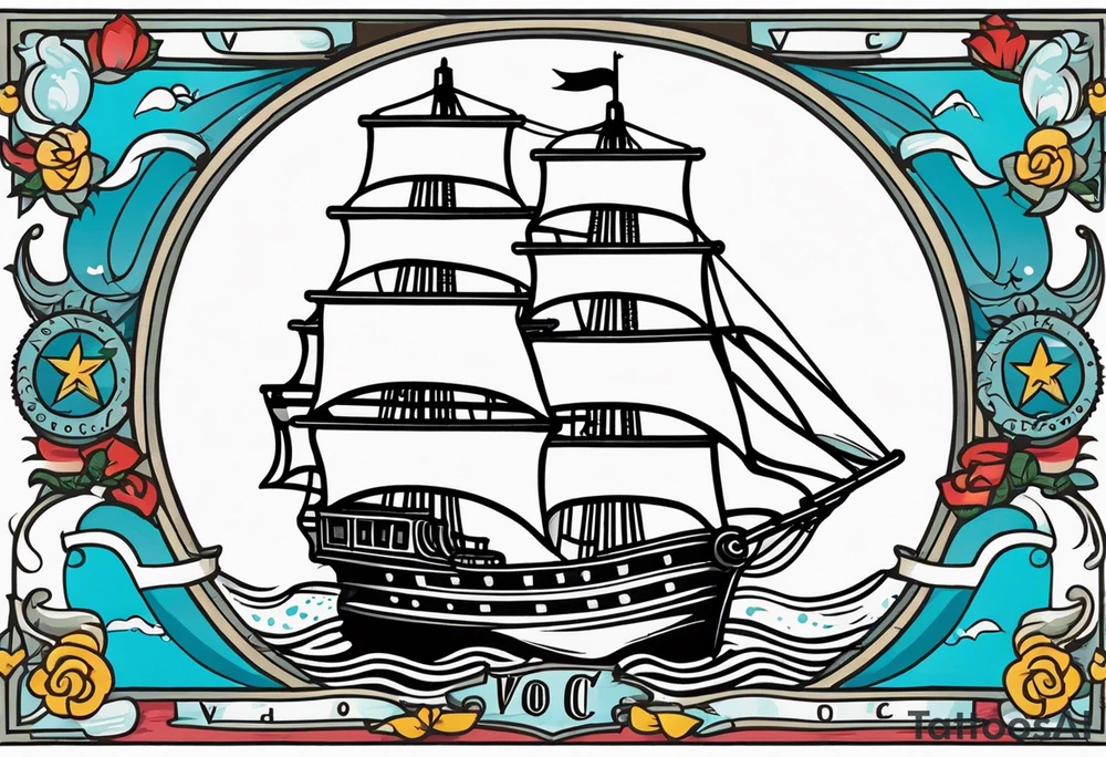 Tattoo word: V.O.C. Under sailing ship tattoo idea