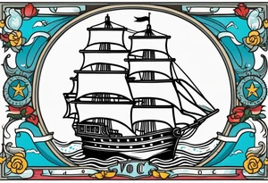 Tattoo word: V.O.C. Under sailing ship tattoo idea