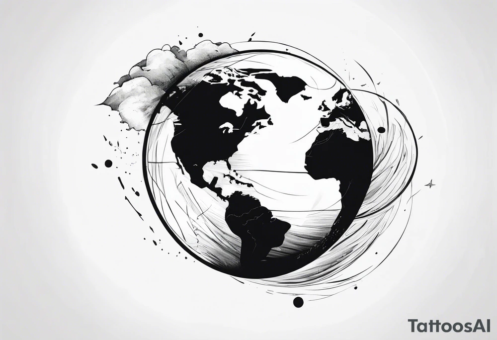 globe map blowing up in one corner tattoo idea