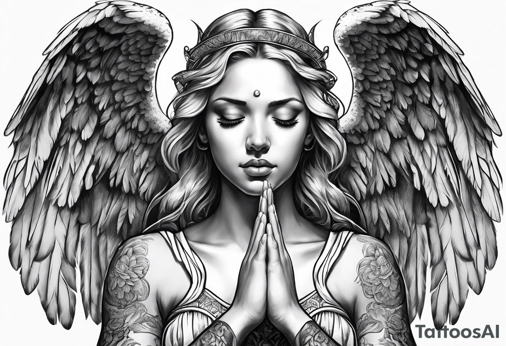 Angel with prayer hands tattoo idea
