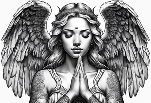 Angel with prayer hands tattoo idea