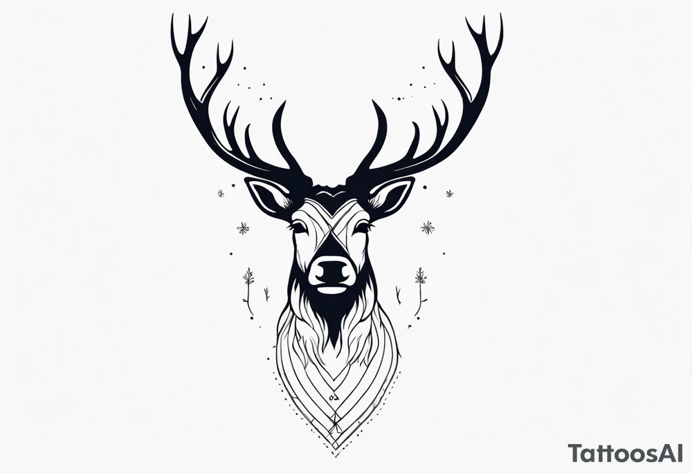 back tattoo of a front view reindeer with half a face tattoo idea