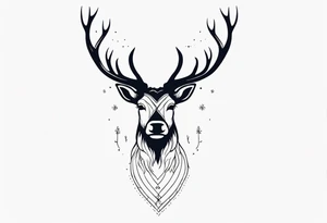 back tattoo of a front view reindeer with half a face tattoo idea