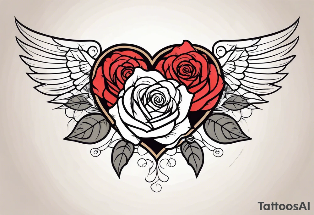 winged heart and roses tattoo idea