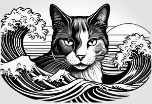 Waves , cat, sun tattoo idea
