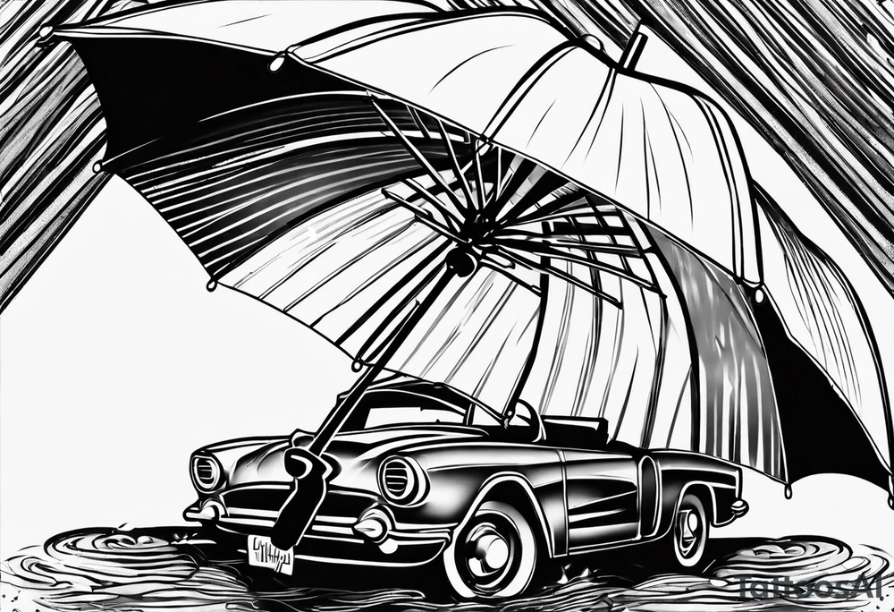 fire under an umbrella raininh tattoo idea