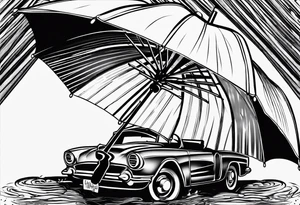 fire under an umbrella raininh tattoo idea